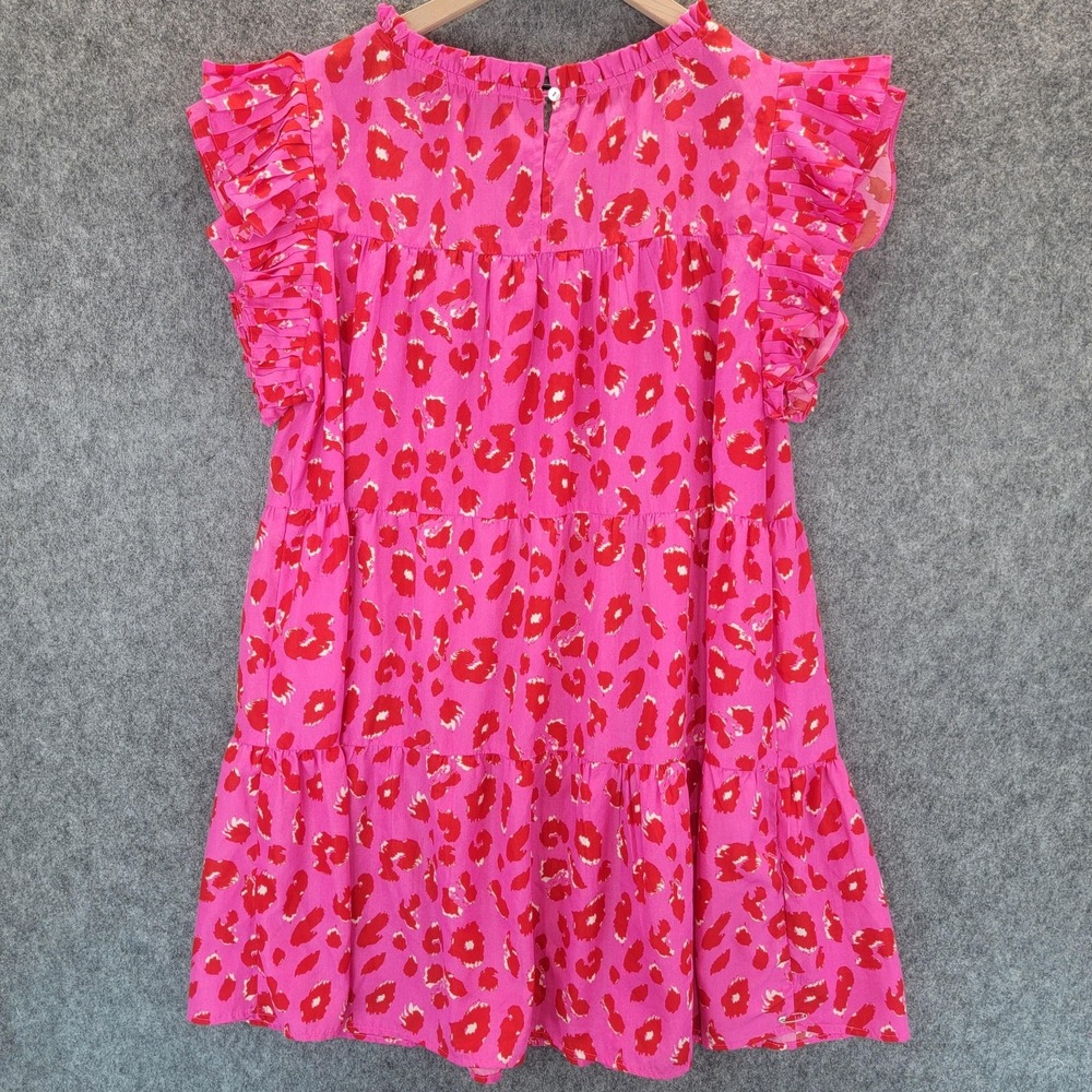 Jodifl Dress Womens 2X Pink Red Animal Print Ruffle Sleeve Tiered Polyester Plus - Picture 5 of 15
